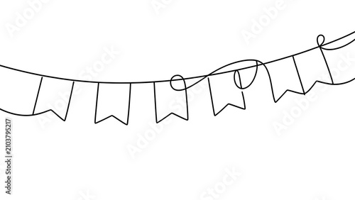 Black line art bunting flags on white background.