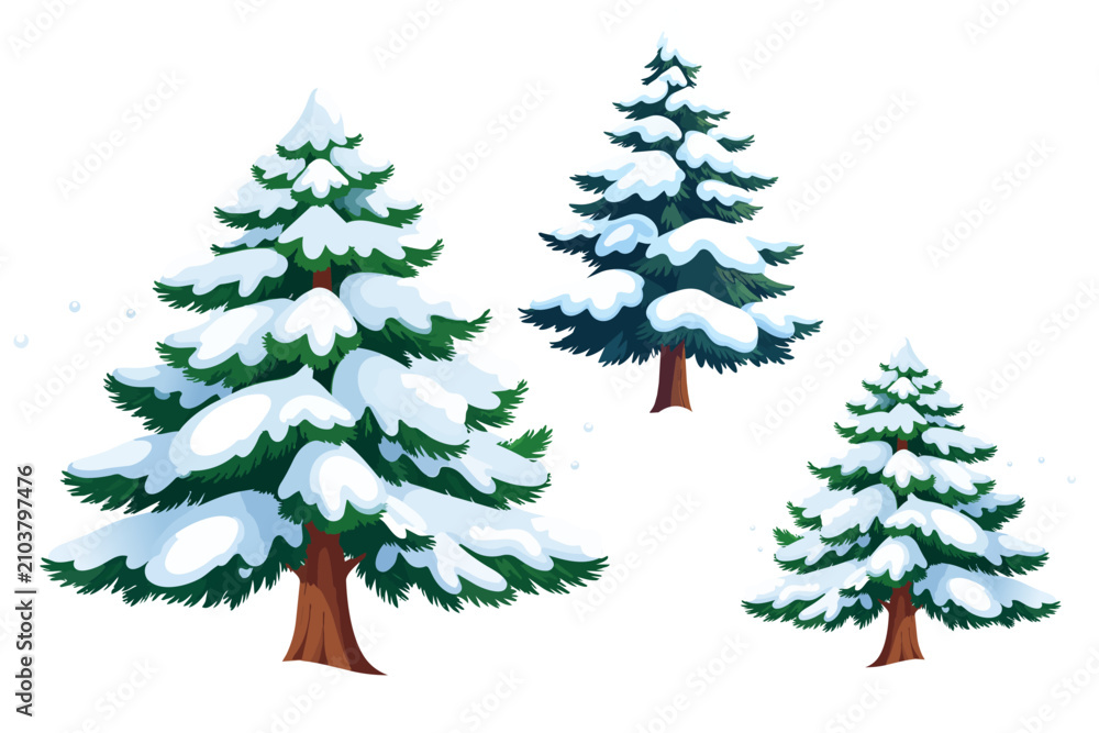 Obraz premium Snow Covered Pine Trees Winter Forest Collection Vector Illustration