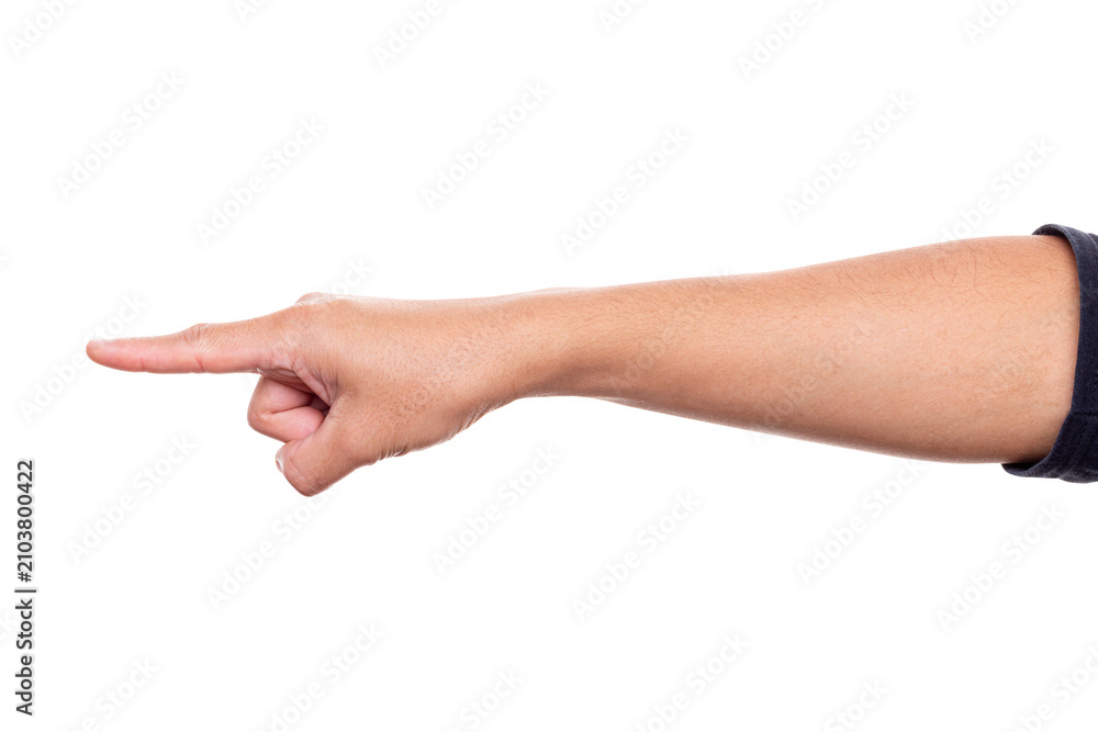 Fototapeta premium Human hand with index finger pointing forward isolated on a white background