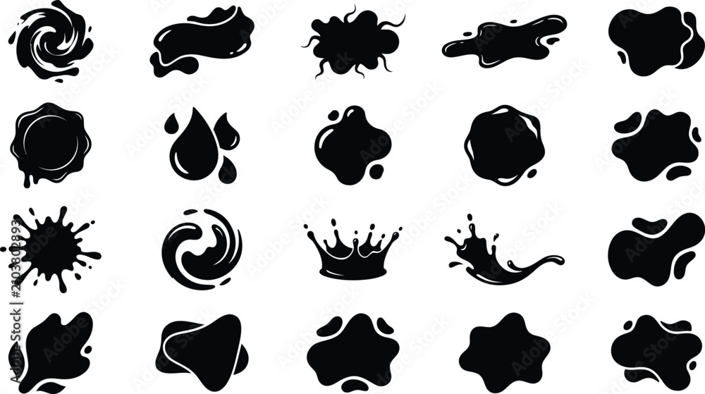 Fototapeta premium Collection of black blob shaped sales badges and splatters on a white background vector illustration