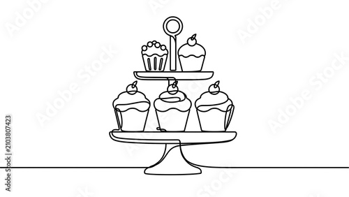 Cupcake tower illustration on white background.