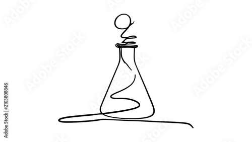 Minimalist line art flask white background.