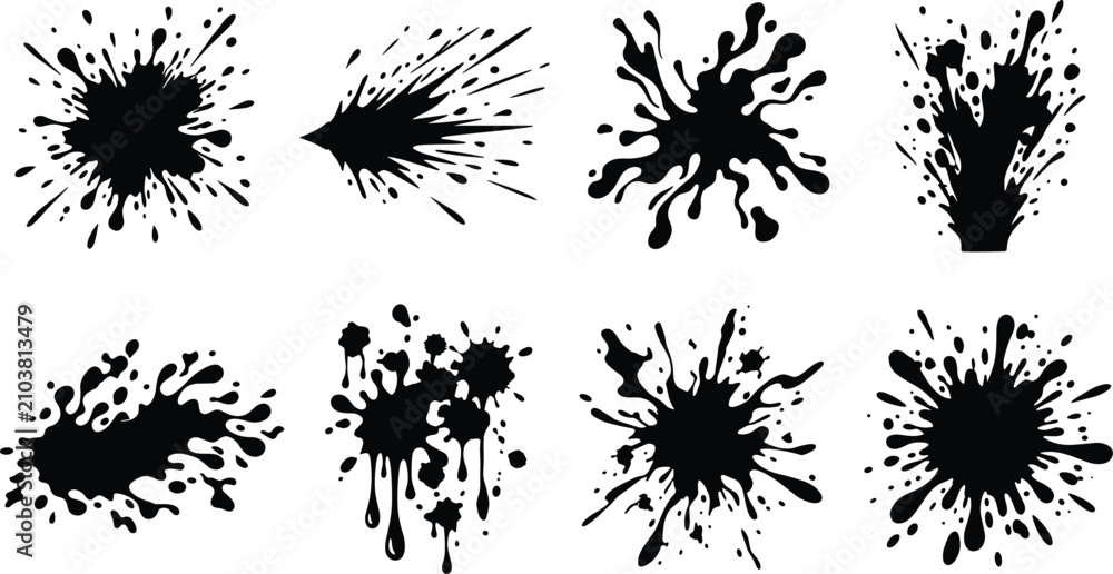 Fototapeta premium Ink Splatter Silhouette Collection Featuring Paint Splash and Grunge Vector Elements