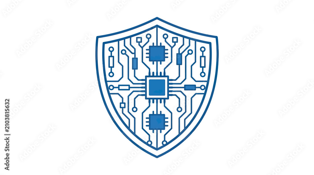 Obraz premium Digital Security Shield Icon with Integrated Circuit Design