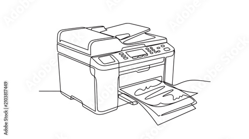 Canvastavla Continuous line drawing of an office printer, minimalist multifunction copier ve