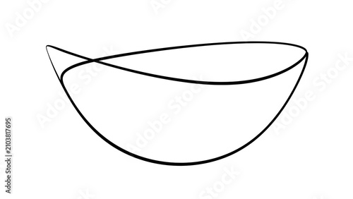 Simple black line art bowl drawing white background.