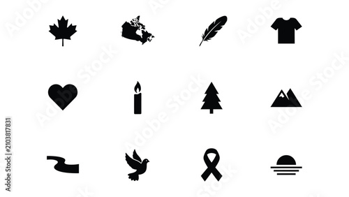 Foto Minimalist black symbols collection with high contrast grid nine distinct black
