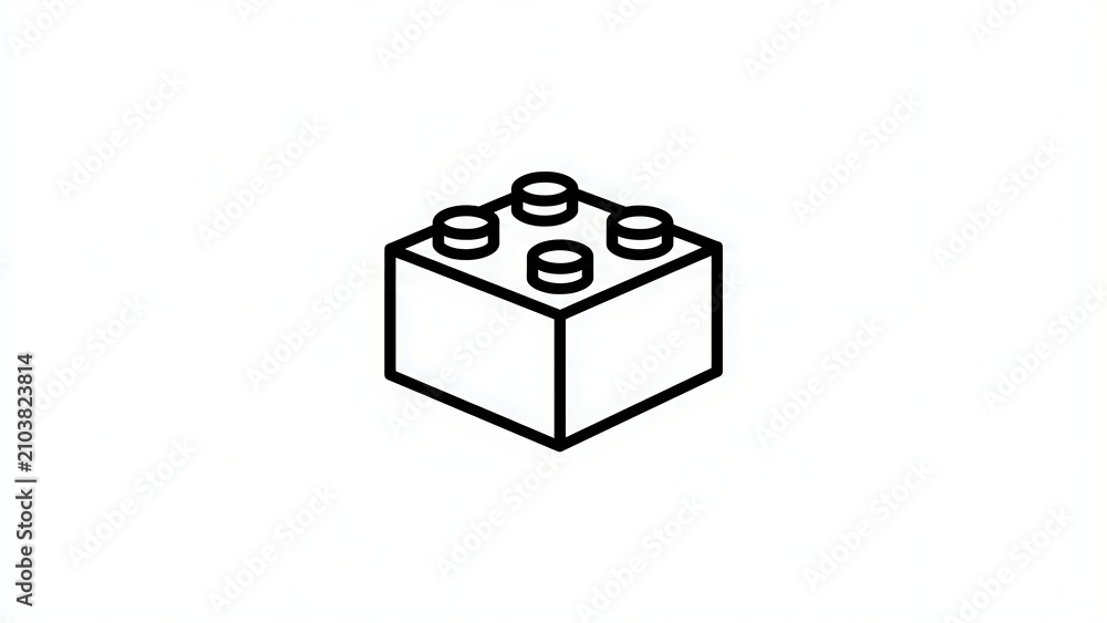 Obraz premium Black and white Lego brick icon on white background.