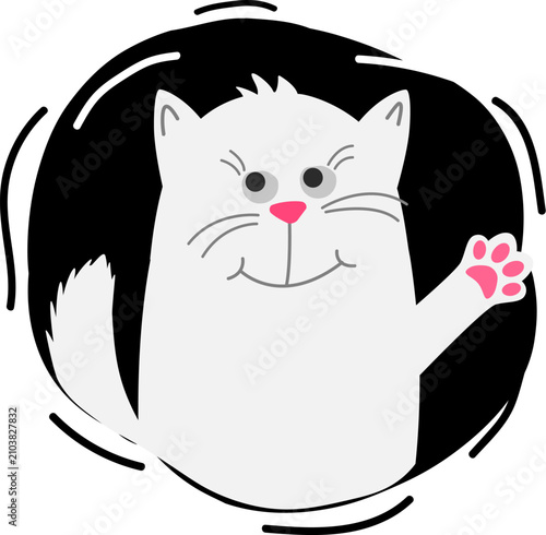 Hi. A cute cat is sitting with an attentive gaze. A black cat or a kitty. Vector animation illustration in a flat style. Circle.