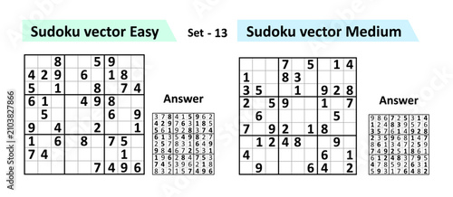Sudoku game with answers. Simple vector design set Sudoku. Blank template. Complexity of the task is medium, easy