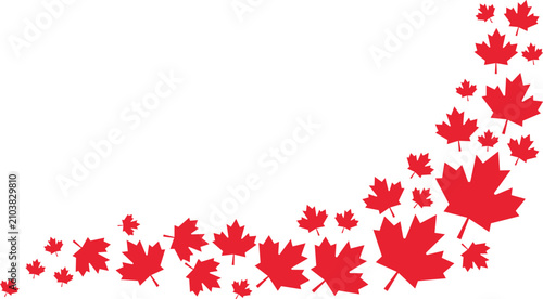 Obraz na płótnie Red maple leaves border design on canadian autumn fall leaf wave vector graphic