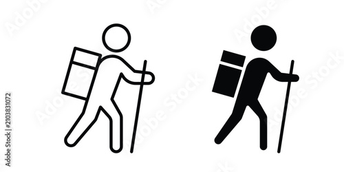 Hiking icon line illustrations set