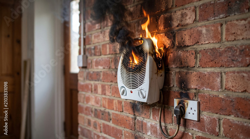 Obraz na plátně Wall-mounted electric heater catching fire during use