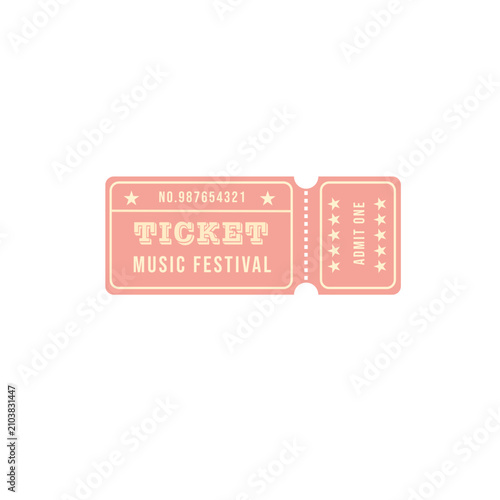 Red pink ,Vintage Retro Admit One Ticket Isolated on White Background