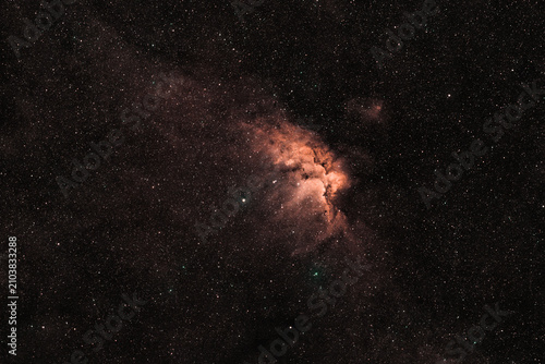 фотографія Glowing interstellar gas clouds of the Wizard Nebula form distinct shapes amidst a dark vast expanse filled with countless bright stars in the night sky