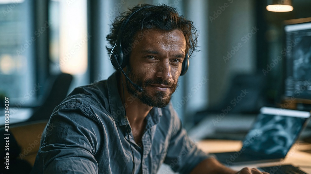 Fototapeta premium Professional Customer Support Agent Working in Modern Office