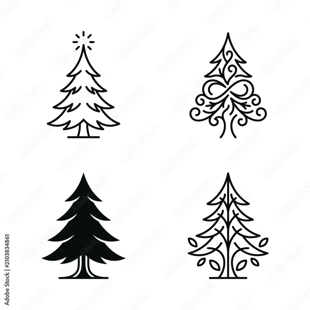 Obraz premium Set of Four Stylized Christmas Tree Icons and Graphics