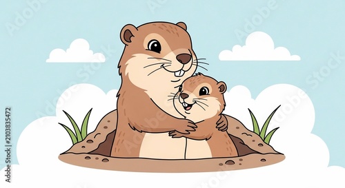 Wholesome Earth Hugs: A Cartoon Duo's Bright Day