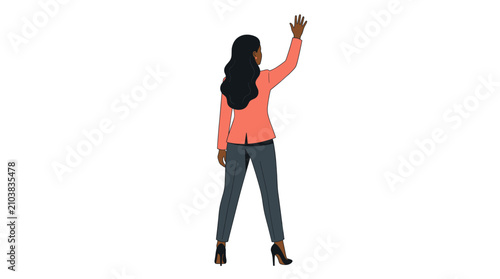 Quadro su tela Rear view of professional woman waving her hand.