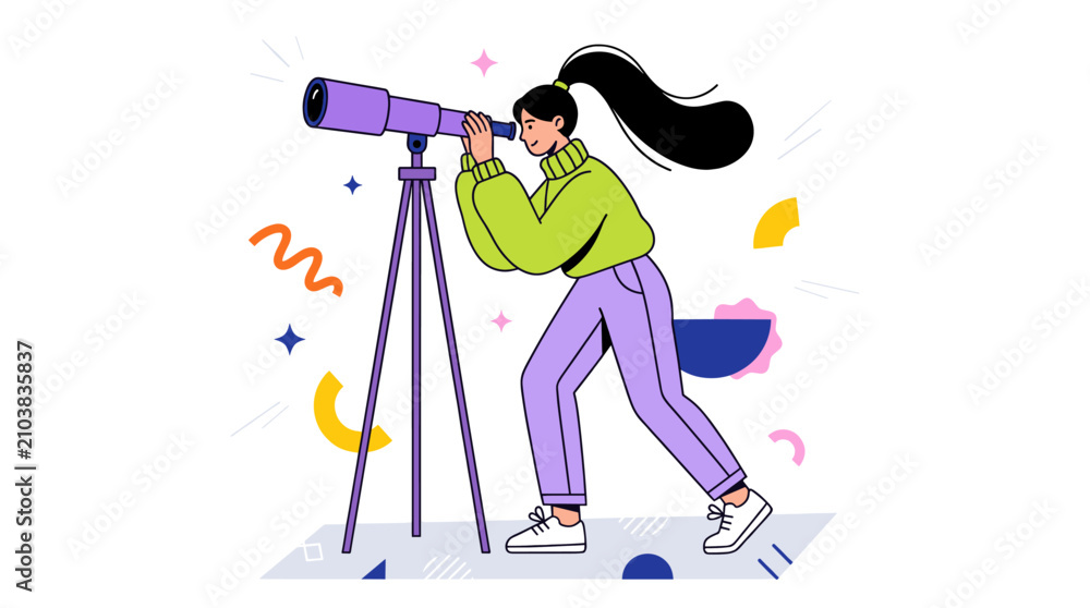 Fototapeta premium Woman using large telescope for astronomy or scouting.