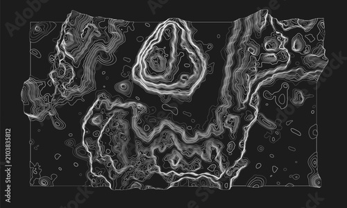 Topographic map. Geographic contour map background with elevation lines. Detailed terrain visualization concept. Vector illustration of landscape elevations and natural relief.