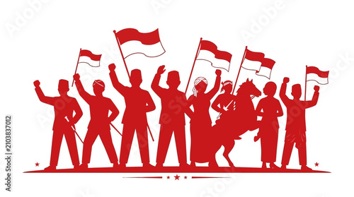 Group Of People Celebrating With National Flags.