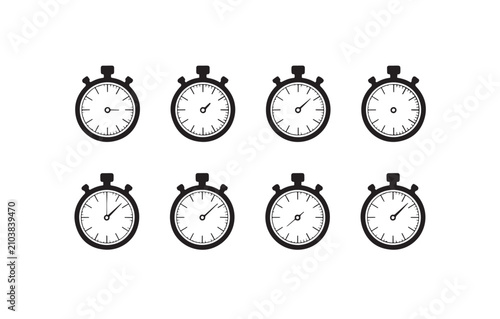 Tableau sur toile Set of stopwatch icons with different time indications for measuring speed and duration
