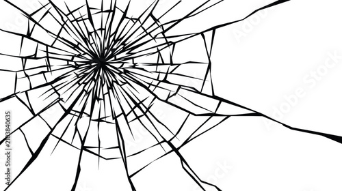 Shattered glass effect black and white radial crack pattern