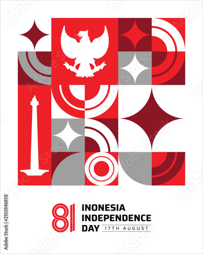 Indonesia Independence Day Poster with Flowing Ribbon and Modern Red White Background
