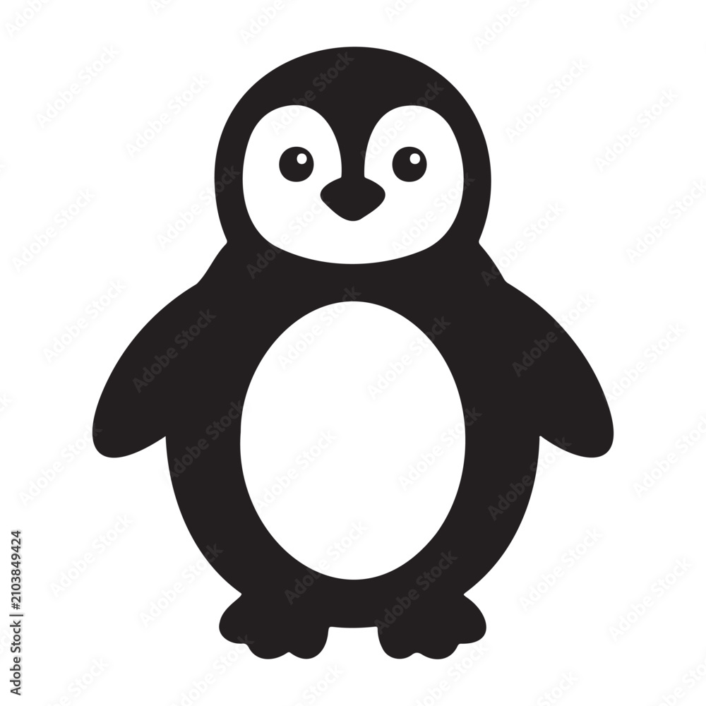 Fototapeta premium Minimalist vector graphic illustration of a cute baby penguin standing on a clean white background