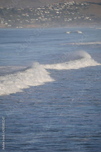 Pacific waves New Brighton beach in Christchurch, Aotearoa New Zealand