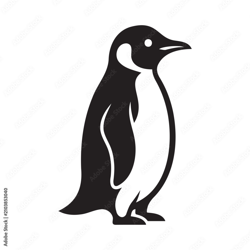 Obraz premium Minimalist vector graphic illustration of a majestic penguin standing in a simple flat artistic style