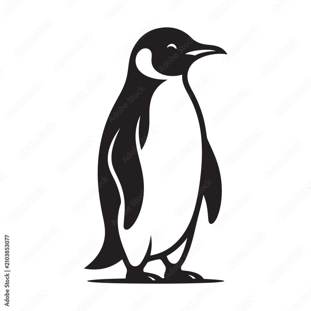 Obraz premium Minimalist black and white vector illustration of a cute penguin standing in a simple profile pose
