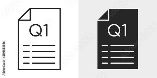 Quarterly report icon for financial reporting, business analysis, performance tracking, accounting, websites, mobile apps, dashboards, and corporate management systems.
