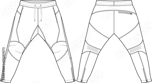 Quadro su tela Men paneled drop crotch jogger pants fashion technical flat sketch template vect