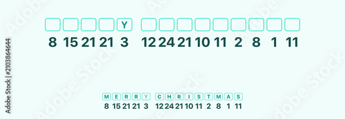 Canvastavla Merry christmas cryptogram puzzle, teal rounded boxes design, holiday greeting w