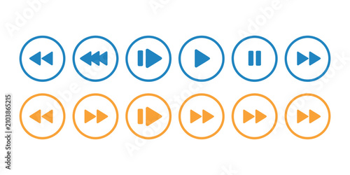 Canvas Print Media control icons with blue and orange playback buttons featuring play, pause,