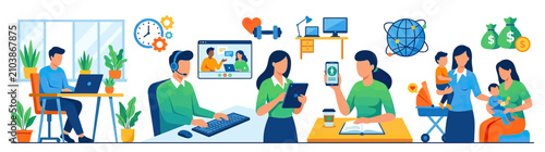 Modern Work Life Balance Illustration