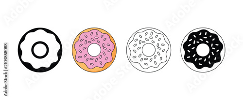 Canvas Print Donut vector set featuring airy fresh glazed ring doughnut with sweet pastry icon for bakery branding and logo design