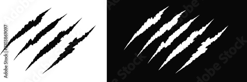 Animal claw scratches mark silhouette vector. Dinosaur claw scratches, Tiger, bear, lion scratches sign