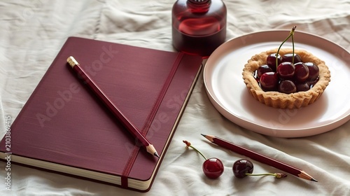 Elegant Writing Journal with Cherries and Premium Pen