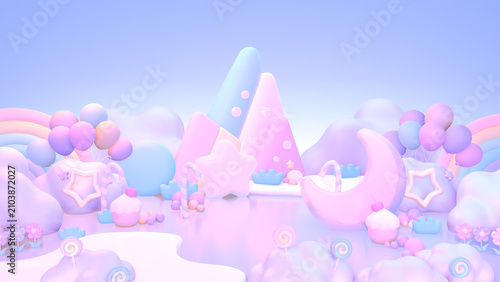 3D render of pastel candy land.