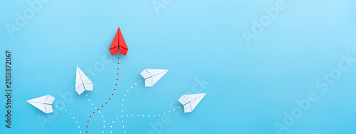 Business concept for new ideas creativity and innovative solution with Red paper planes. copy space