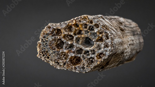 Petrified Wood Cross Section with Honeycomb Mineral Cavities