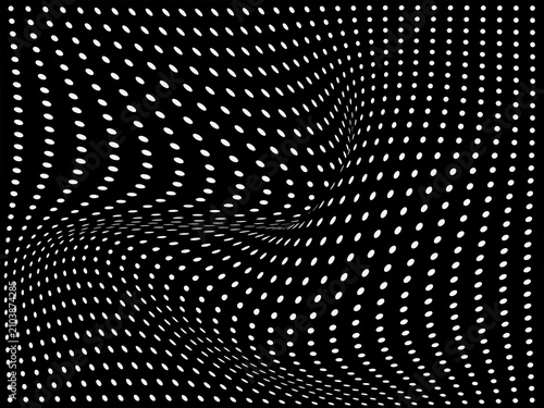 Abstract Black and White Warped Dotted Wave Pattern Optical Illusion Background