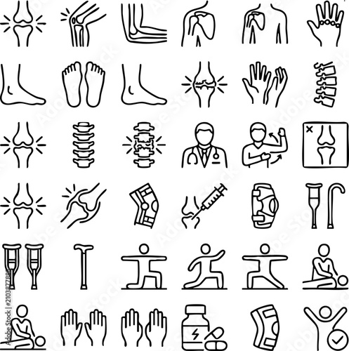 Bild auf Leinwand Joint health and orthopedic medical line icons for physical therapy and wellness