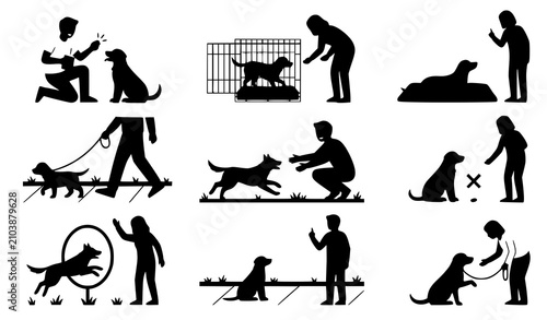 Tableau sur toile Line Art Dog Training Vector Icons Minimalist Pet Education and Agility Commands