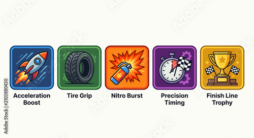 Set of Five Racing Competition Game Achievement Icons