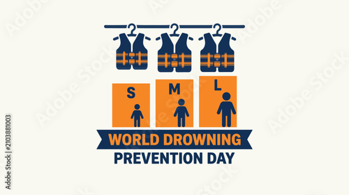 Принти на полотні Life Jacket Sizing Chart for Children - Silhouette Icon for World Drowning Preve