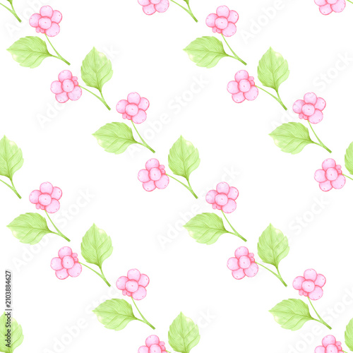 Hand drawn watercolor cranberry with green leaves seamless pattern. Illustration of berries isolated on white background. Can be used for postcard, label and other printed products